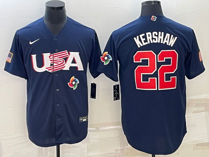 Men 2023 World Cub USA #22 Kershaw Blue Nike MLB Jersey9->more jerseys->MLB Jersey